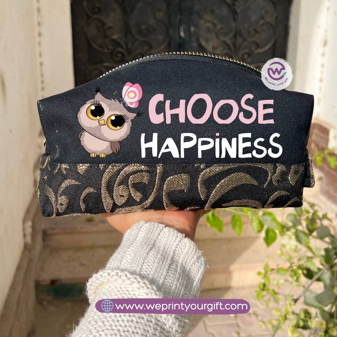 Islamic Pattern Cute Owl Boxy Pouch – Cotton Makeup & Pencil Case
