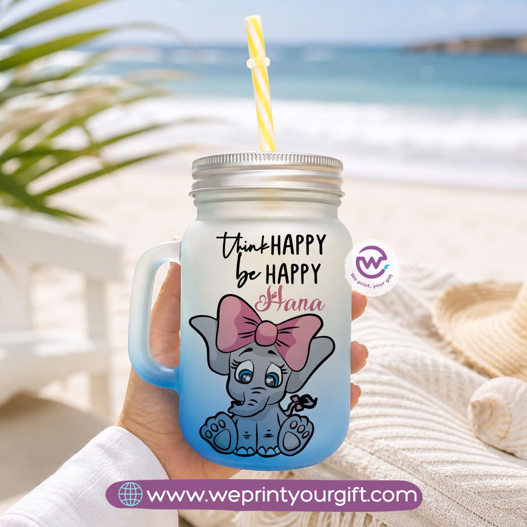 Cute Elephant Glass Mug with Lid & Straw – 400ml