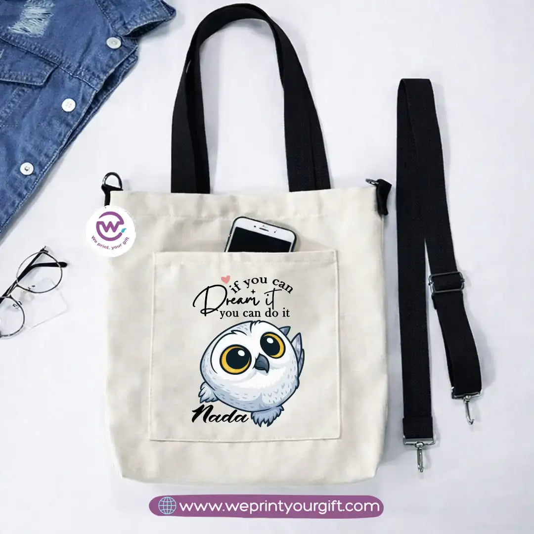 Canvas Tote Bag with Adjustable Shoulder Straps – 35 × 35 cm | Cute Owl Design - WE PRINT