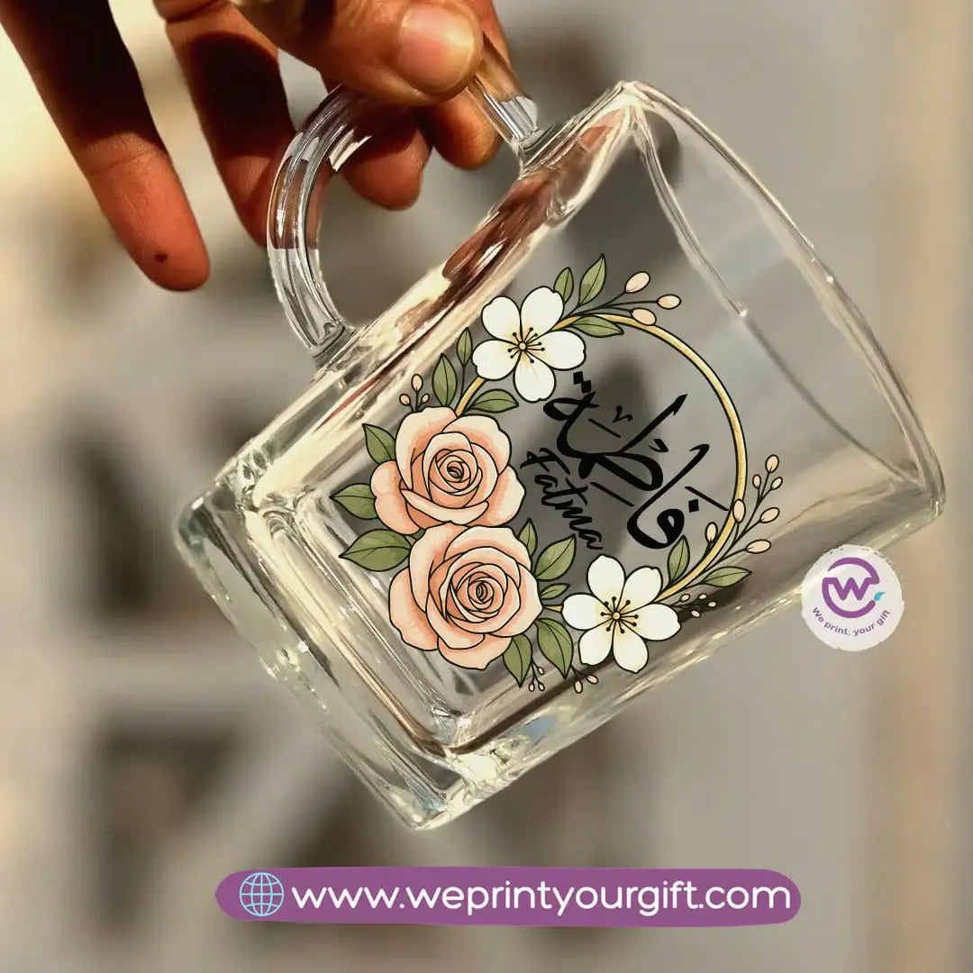 Personalized Floral Name Glass Tea Cup – 300 ml - WE PRINT