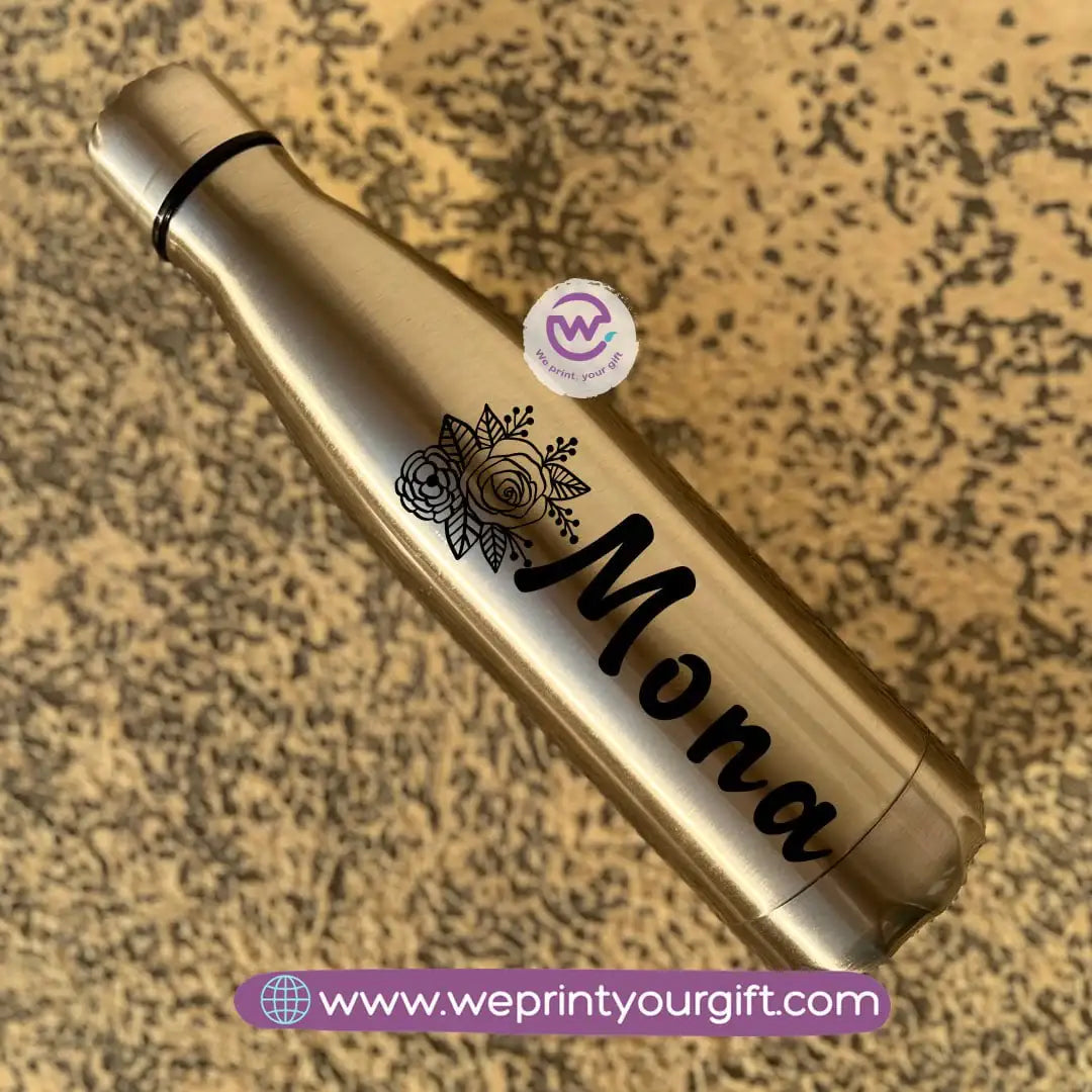 Personalized Silver Thermal Bottle with Arabic Name Typography – 500 ml - WE PRINT