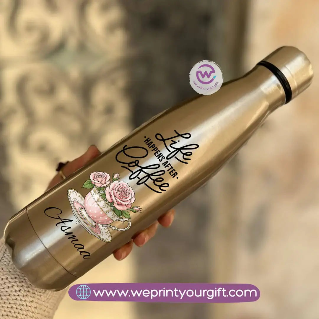 Silver Thermal Bottle with Motivational Digital Art – 500 ml - WE PRINT