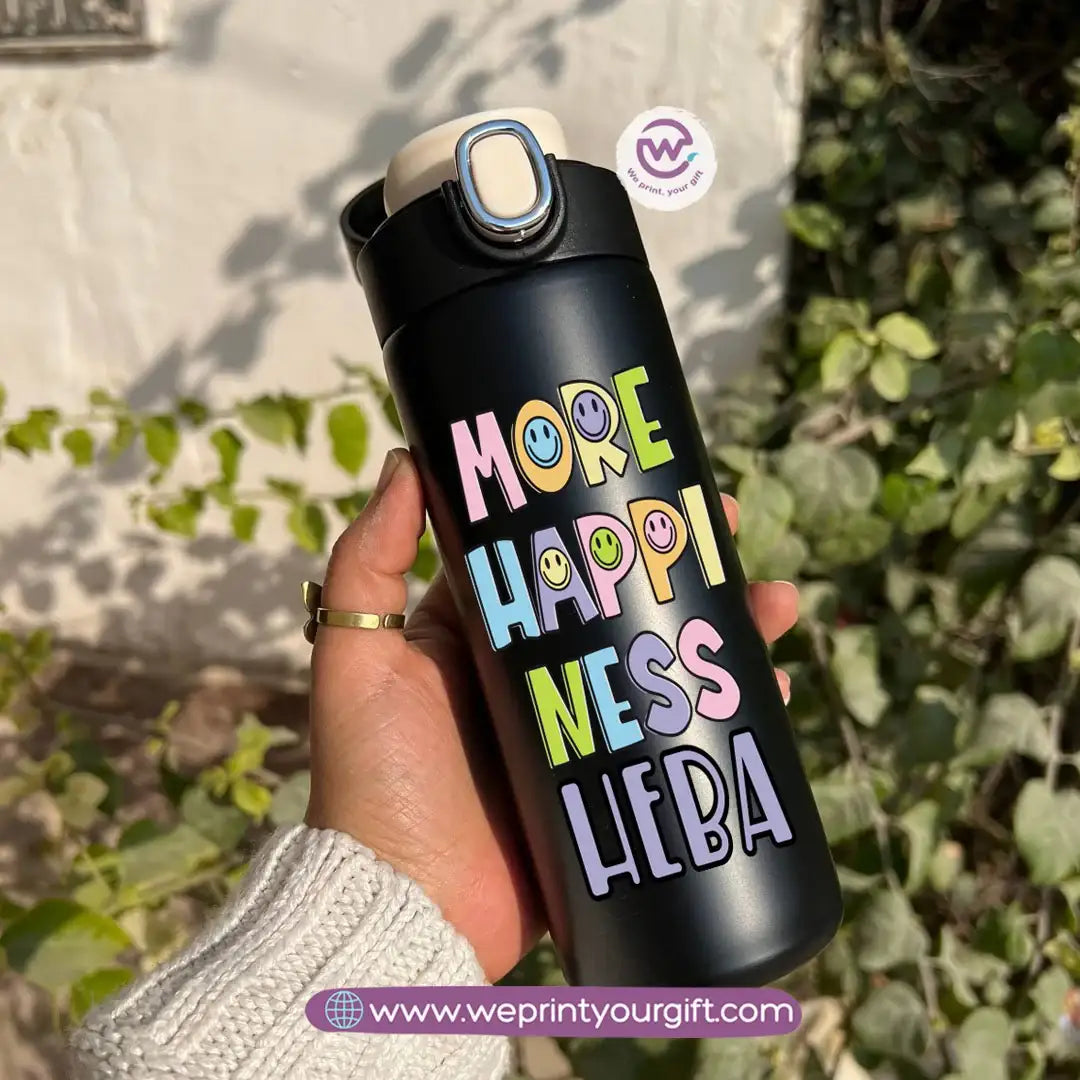 Stainless Steel Thermal Mug with Digital Temperature Display – 420ml Motivational Doodle Art (English Quotes) - WE PRINT