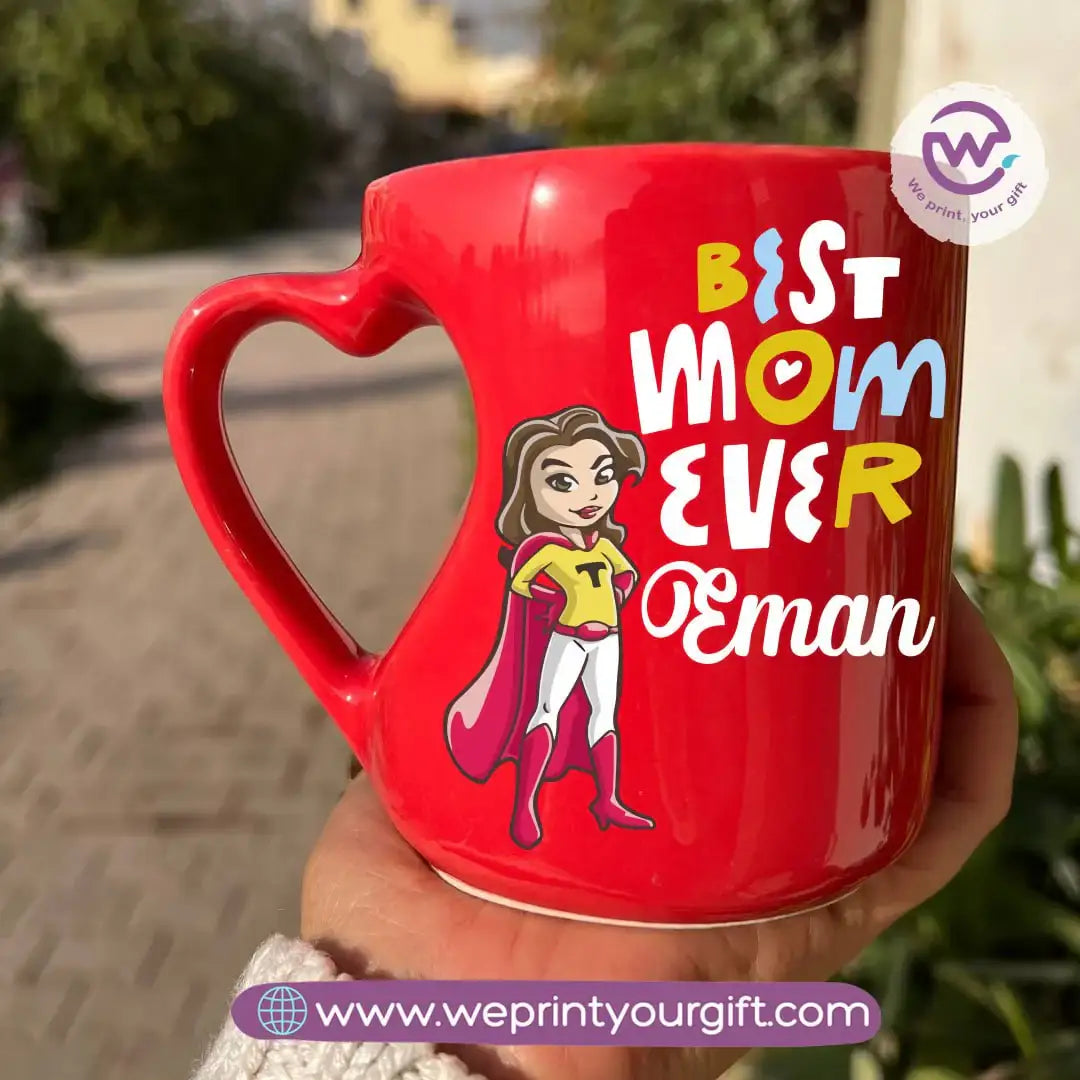 كوب بمقبض على شكل قلب مجوف - 350 مل | تصاميم عيد الأم | طباعة ملصقات بارزة بالأشعة فوق البنفسجية