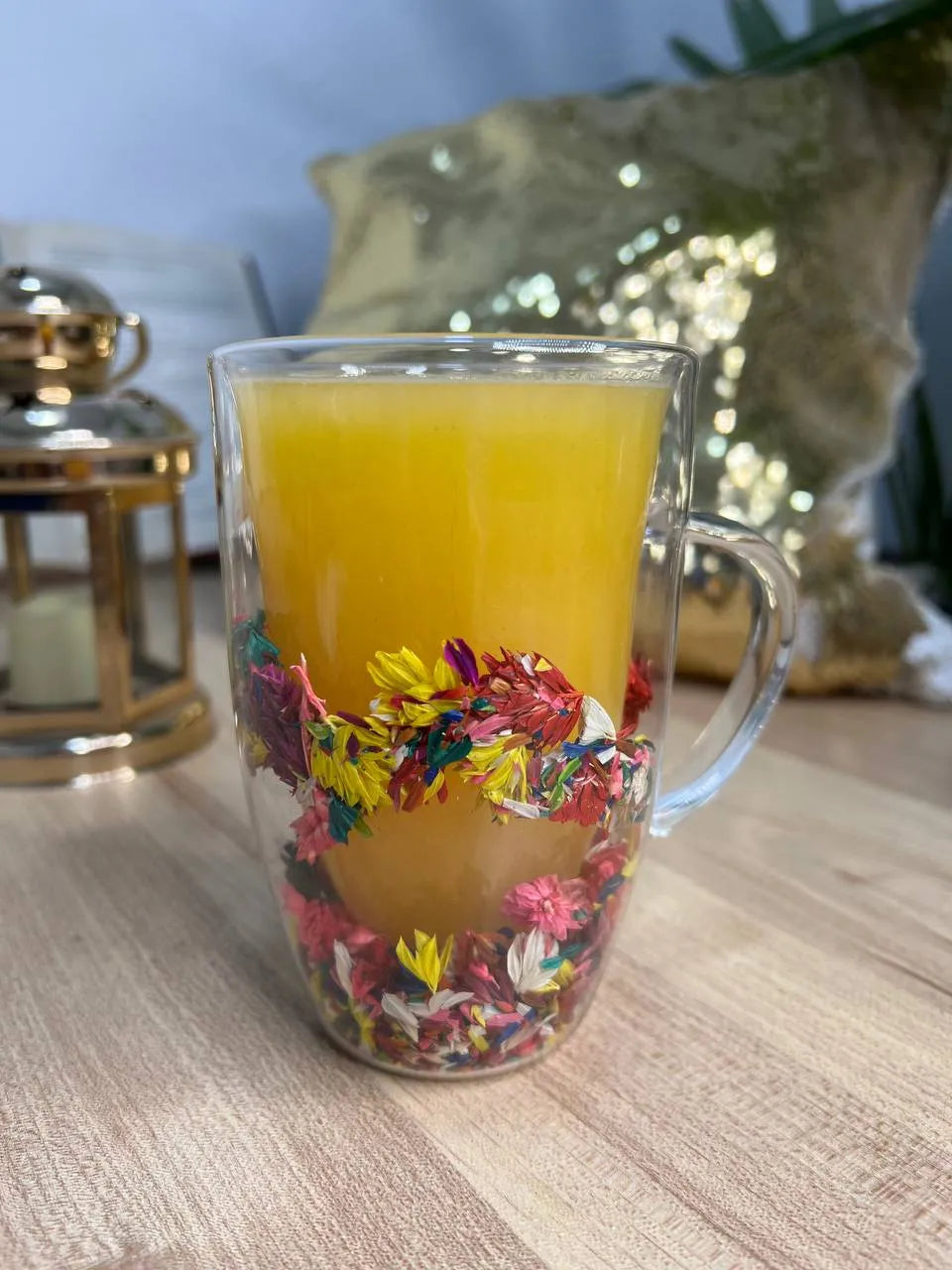 Double wall mug with flowers-Large - Customization Option