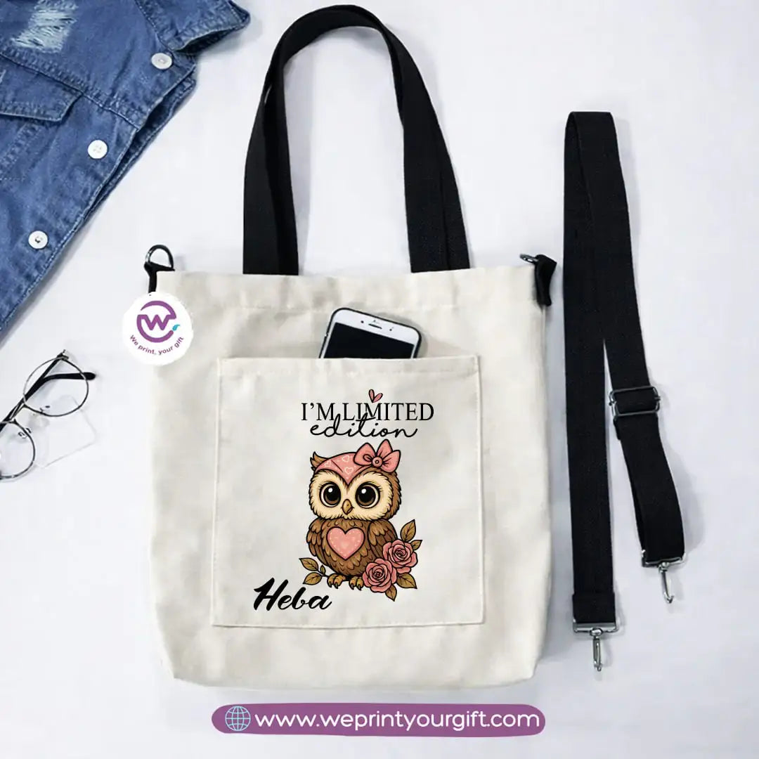 Canvas Tote Bag with Adjustable Shoulder Straps – 35 × 35 cm | Cute Owl Design - WE PRINT