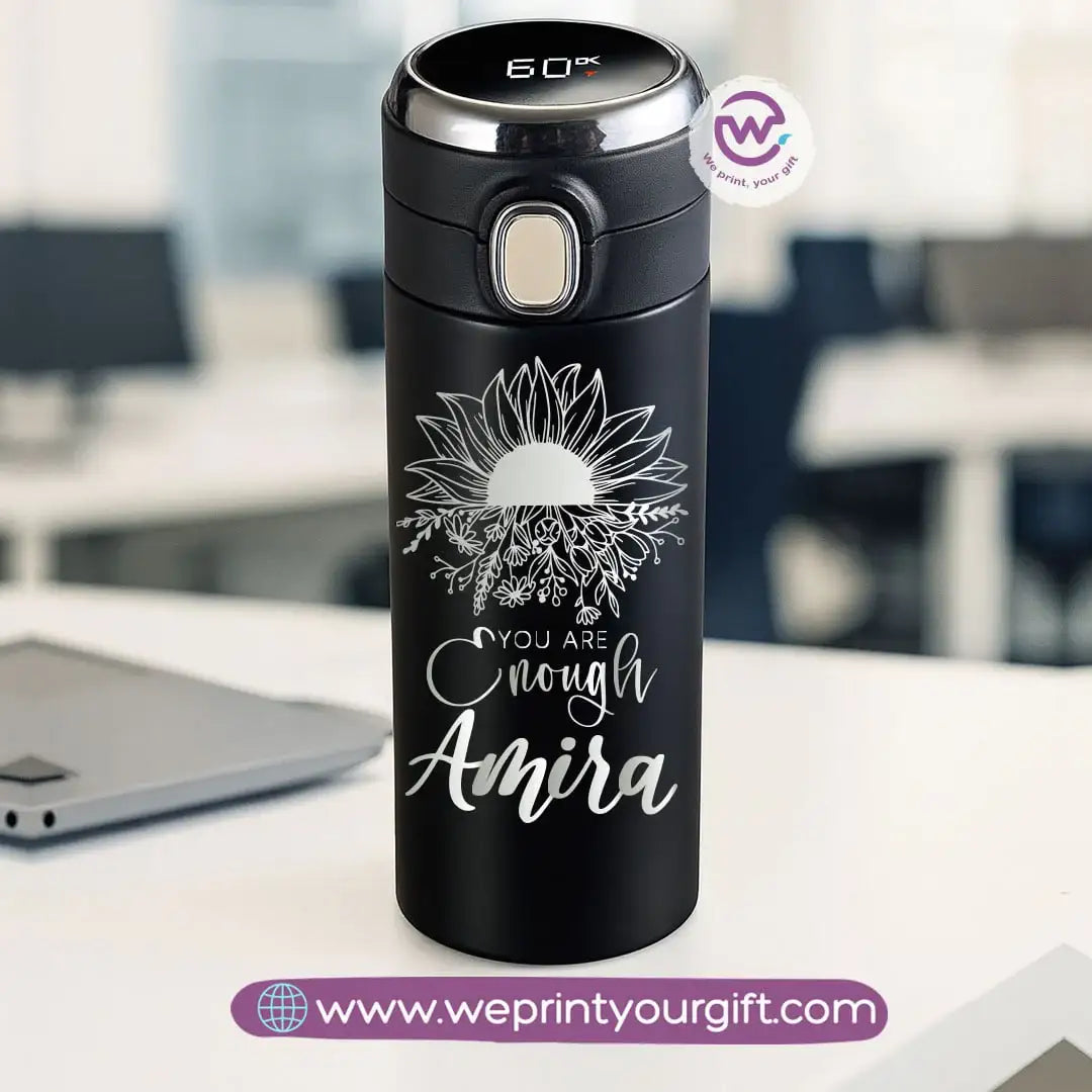 Stainless Steel Thermal Mug with Digital Temperature Display – 420ml | Motivational One Line Art (English Quotes) - WE PRINT