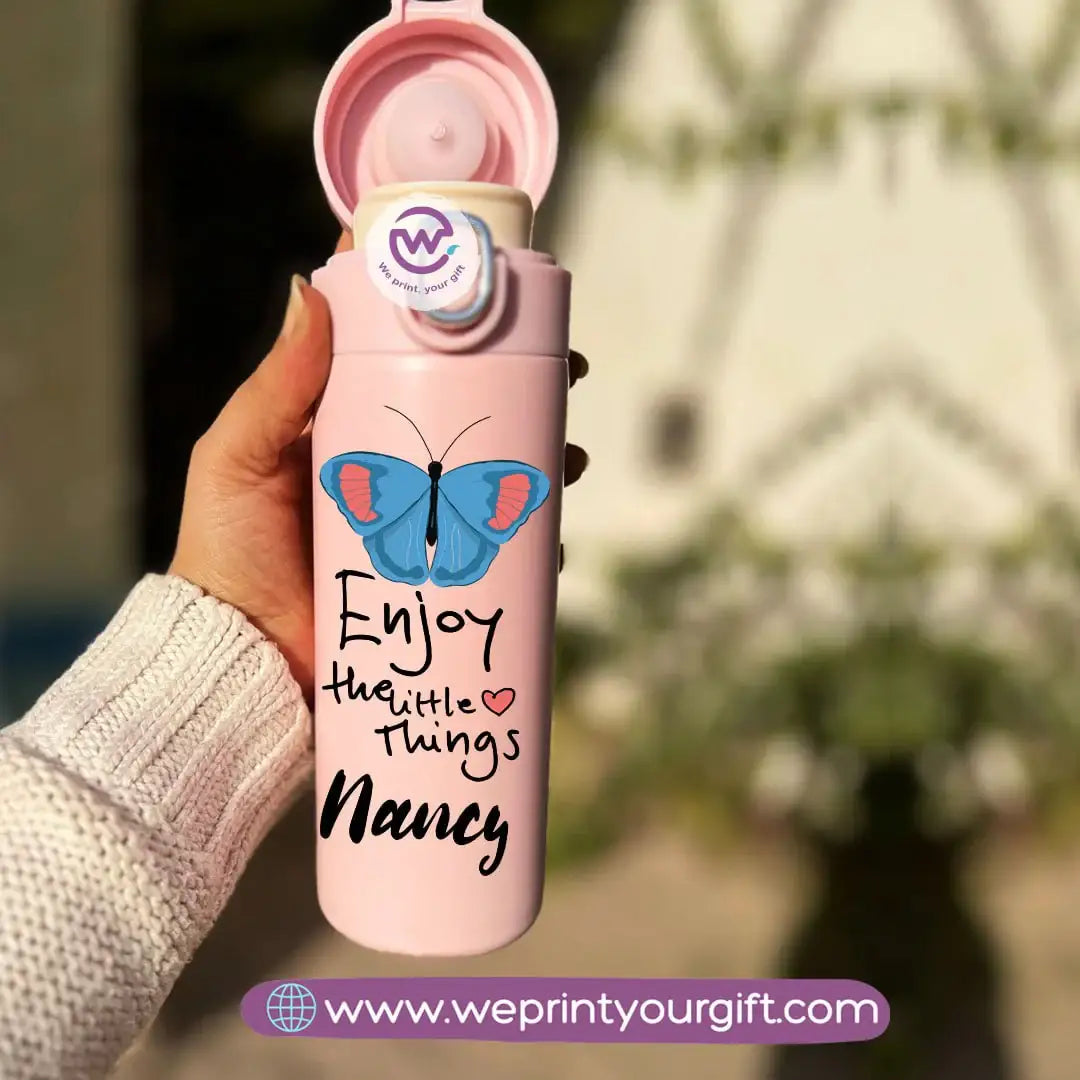 Stainless Steel Thermal Mug with Digital Temperature Display – 420ml | Floral Motivational Design - WE PRINT