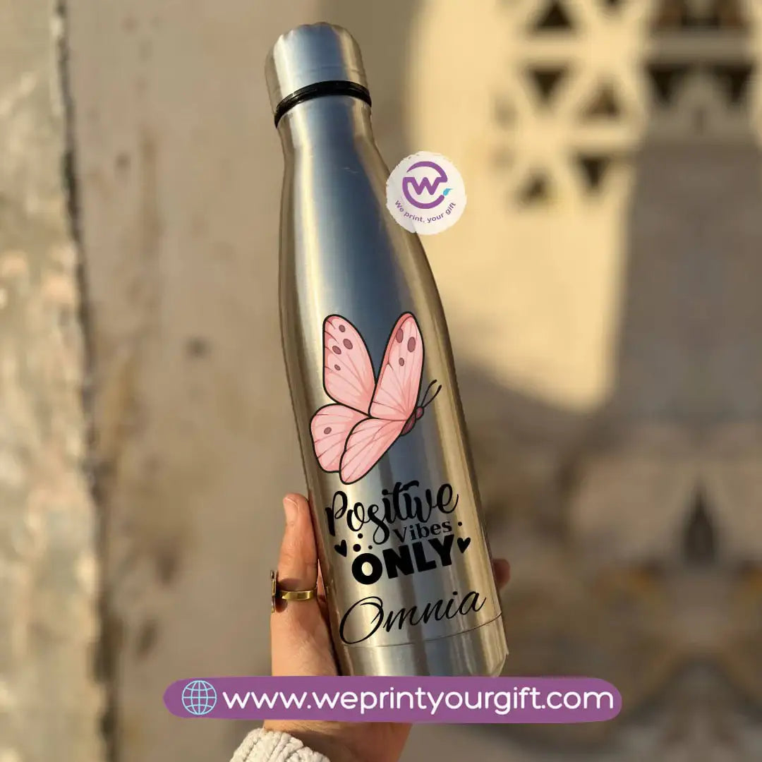 Silver Thermal Bottle with Motivational Digital Art – 500 ml - WE PRINT