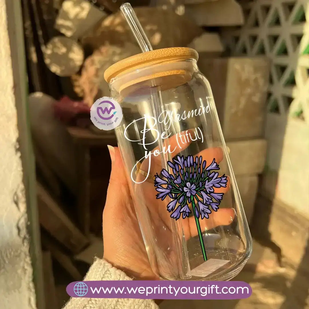 Round Glass Mug with Bamboo Lid & Glass Straw | Digital Art Design – 400 ml - WE PRINT