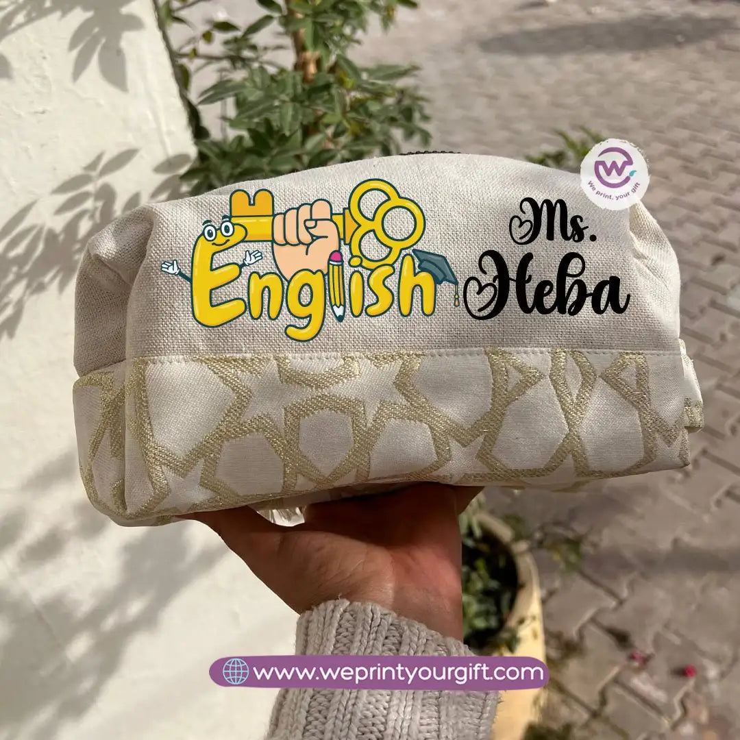 حقيبة مدرسية مربعة الشكل بنقوش إسلامية - حافظة مكياج وأقلام رصاص قطنية قابلة للتخصيص