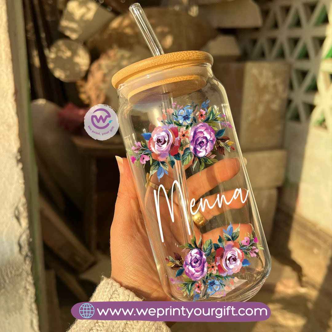 Custom Round Glass Iced Coffee Mug with Bamboo Lid & Glass Straw - Buy 2 Get 1 Free