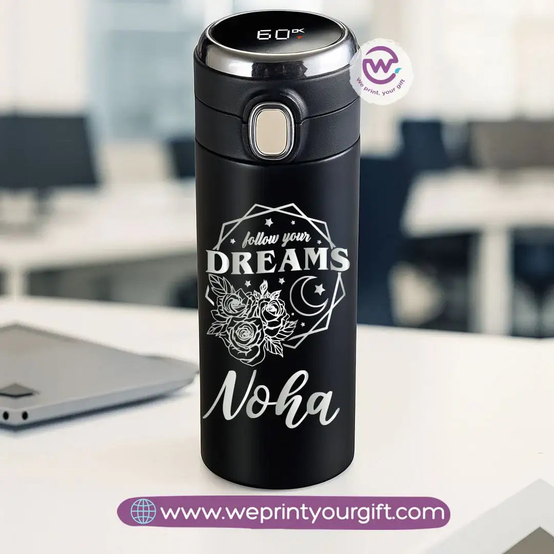 Stainless Steel Thermal Mug with Digital Temperature Display – 420ml | Motivational One Line Art (English Quotes) - WE PRINT
