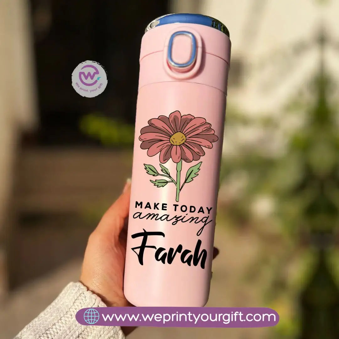 Stainless Steel Thermal Mug with Digital Temperature Display – 420ml | Floral Motivational Design - WE PRINT