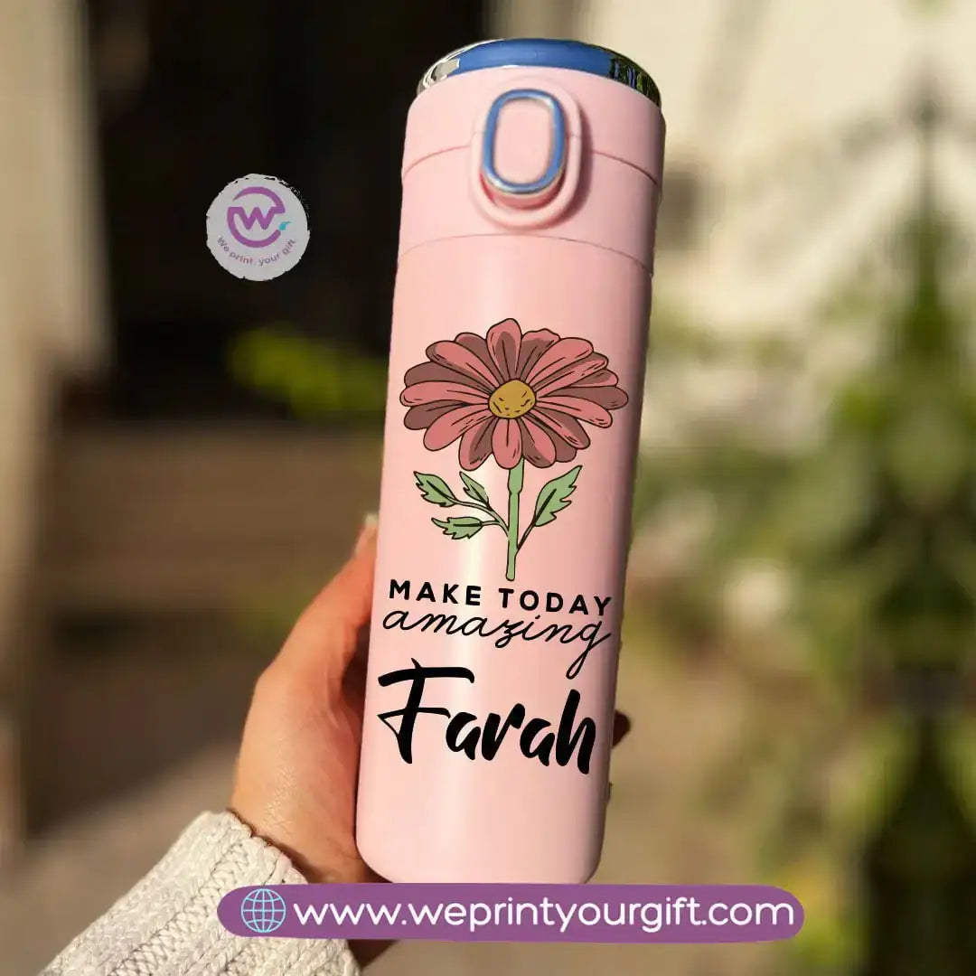Stainless Steel Thermal Mug with Digital Temperature Display – 420ml | Floral Motivational Design - WE PRINT
