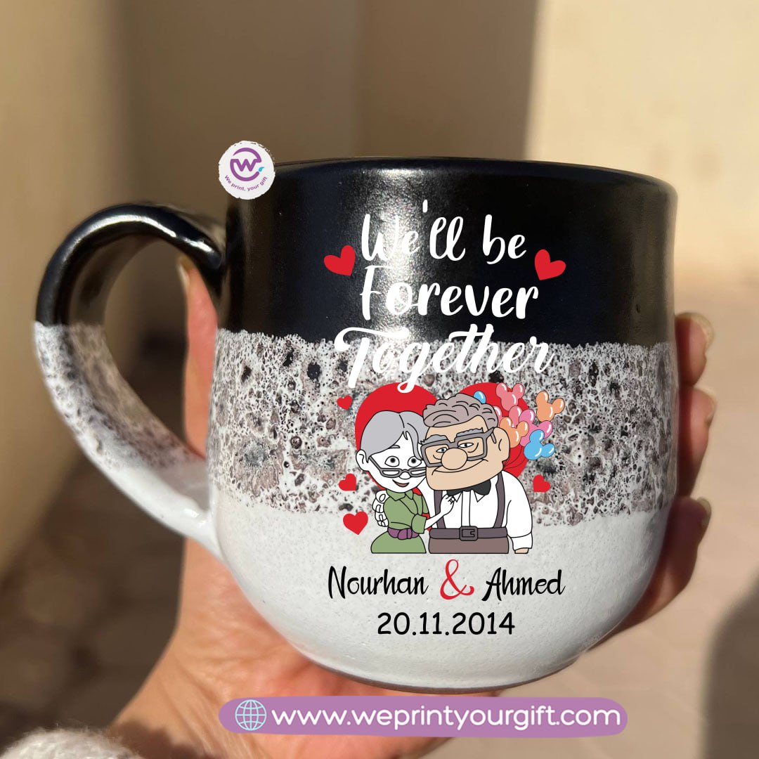 Black & White Handmade Pottery Mug – 350 ml | Valentine Up Cartoon Theme