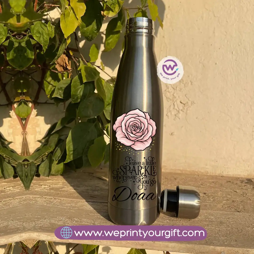 Silver Thermal Bottle with Motivational Digital Art – 500 ml - WE PRINT