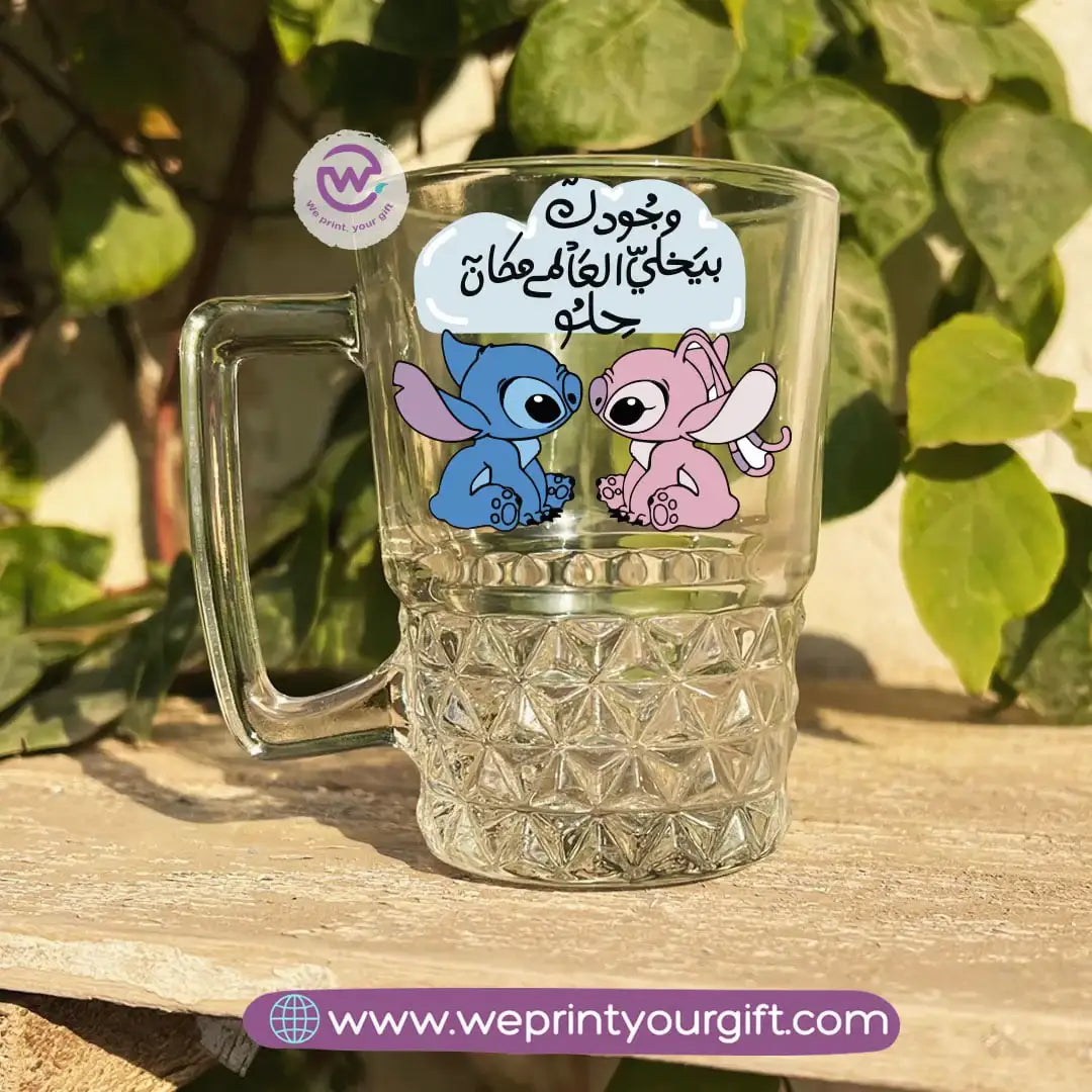 Clear Crystal Pattern Glass Mug with Comedic Stitch-Inspired Designs – 250 ml - WE PRINT