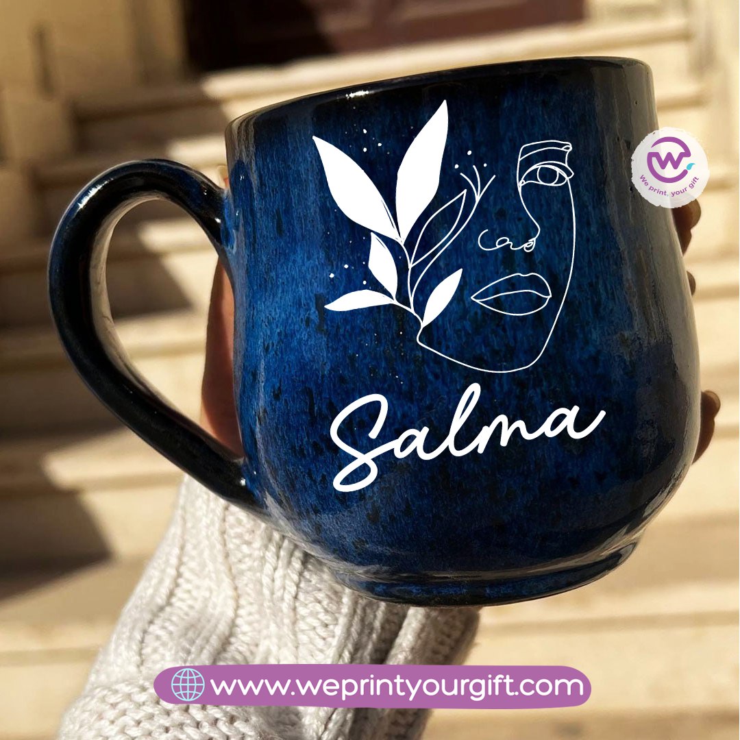 Dark Blue Handmade Pottery Mug – 350 ml - Customization Options