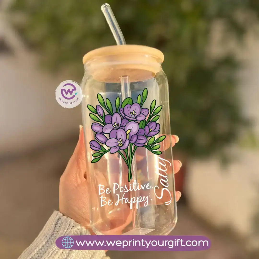 Round Glass Mug with Bamboo Lid & Glass Straw | Digital Art Design – 400 ml - WE PRINT