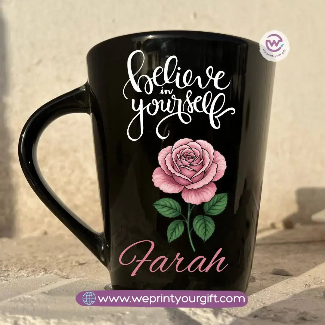 Motivational Digital Art Edition Black Conical Porcelain Mug – 350 ml | UV Raised Sticker Printing - WE PRINT