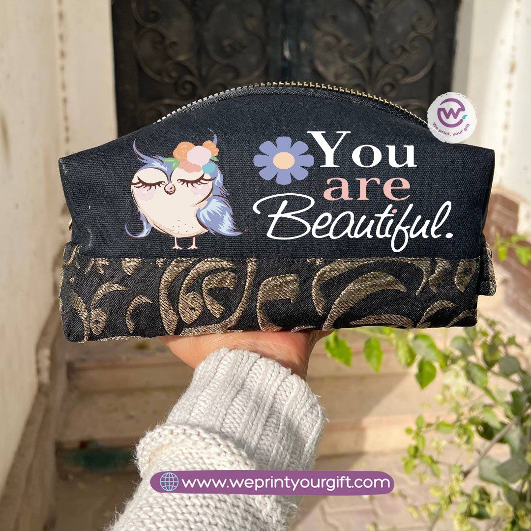 Islamic Pattern Cute Owl Boxy Pouch – Cotton Makeup & Pencil Case