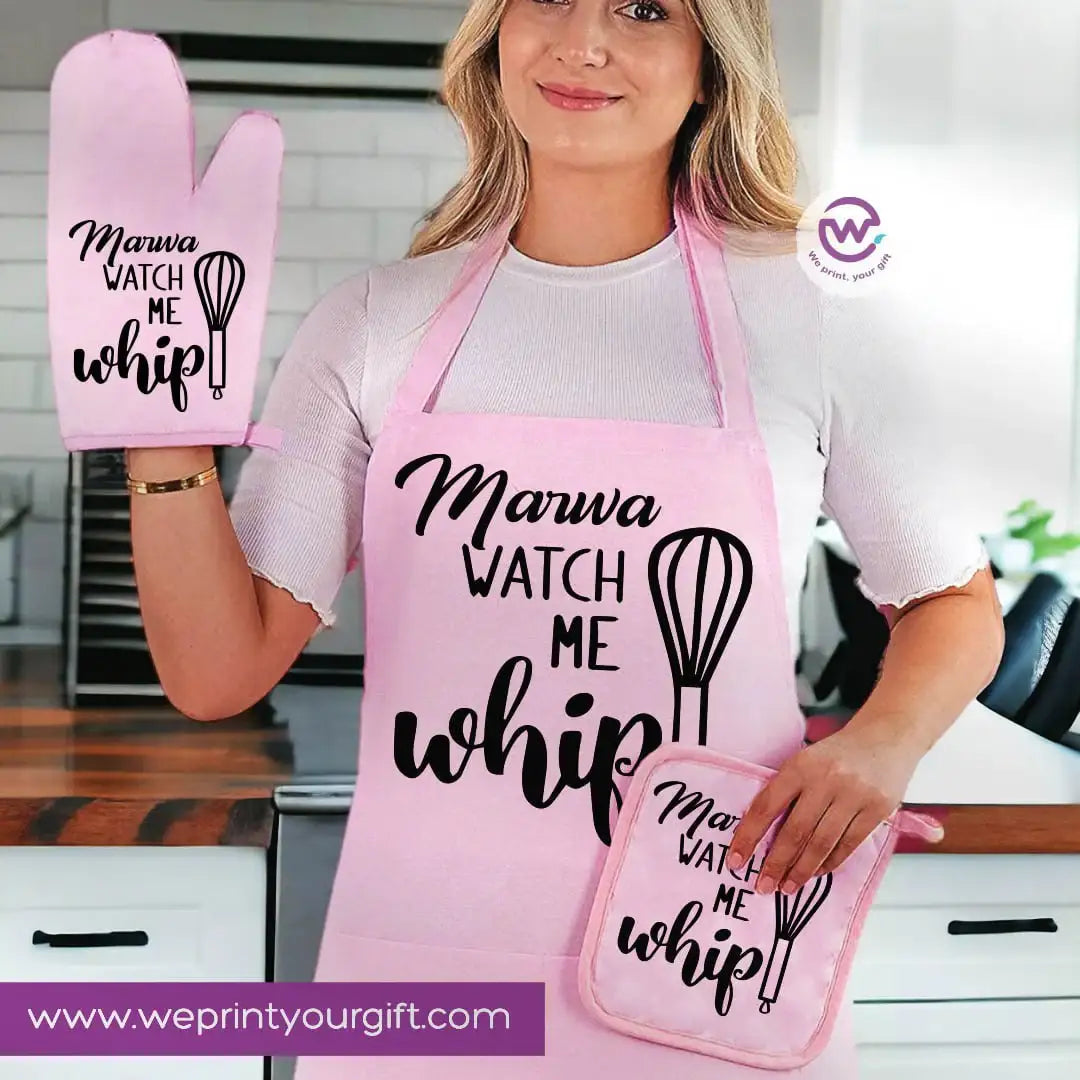 Personalized Kitchen Apron Set – Custom Name Cooking Gift | Chef & Cooking Designs - 3 Pieces - WE PRINT