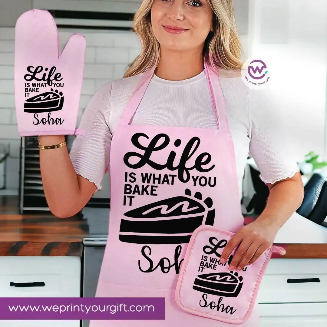 Personalized Kitchen Apron Set – Custom Name Cooking Gift | Chef & Cooking Designs - 3 Pieces - WE PRINT