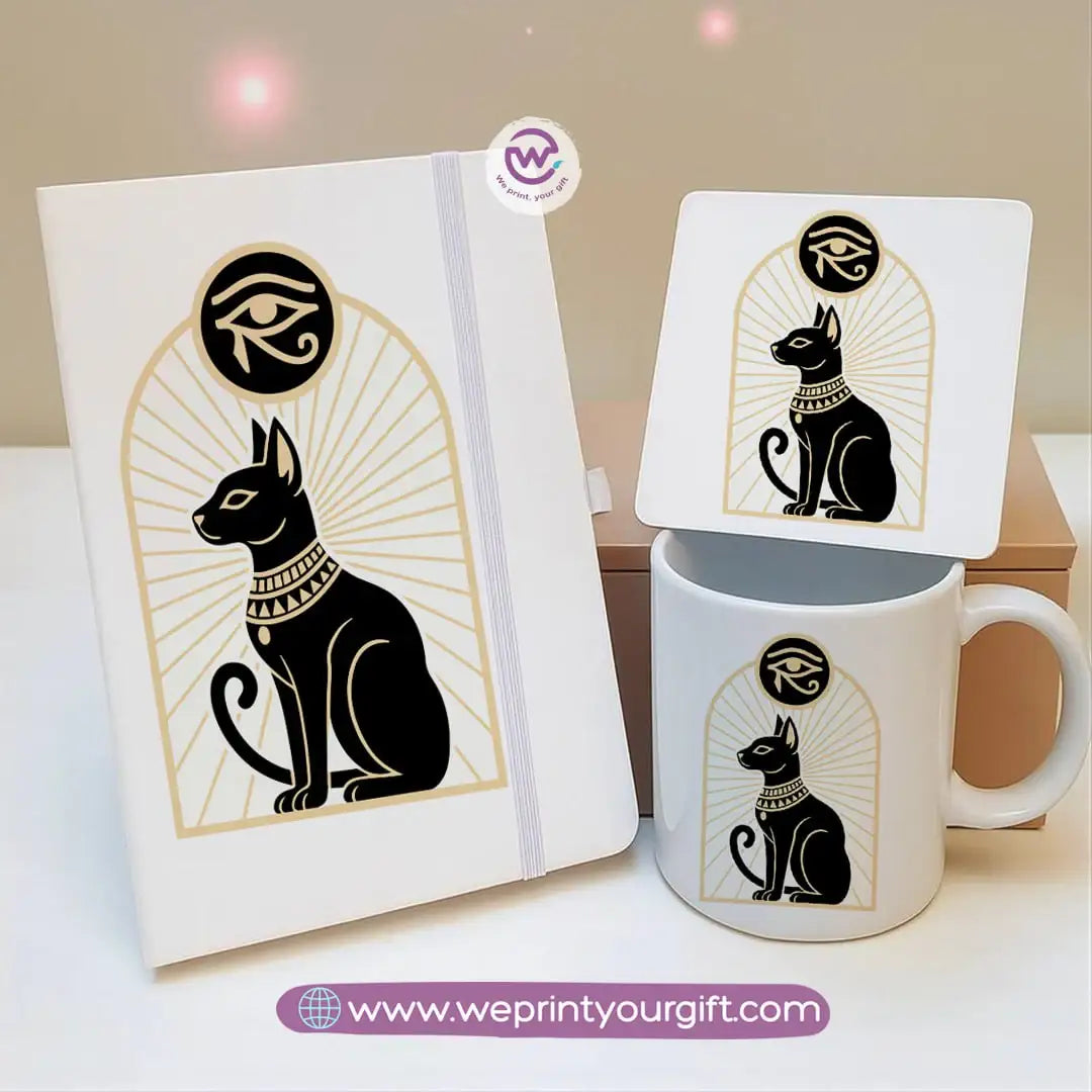 Egyptian Pharaonic Design Gift Set – Notebook, Mug & Coaster - WE PRINT