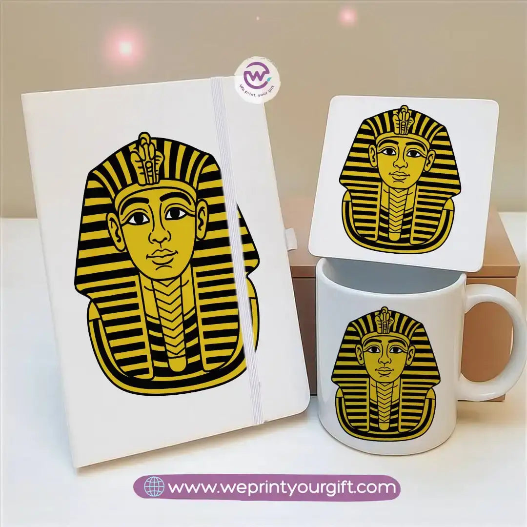 Egyptian Pharaonic Design Gift Set – Notebook, Mug & Coaster - WE PRINT