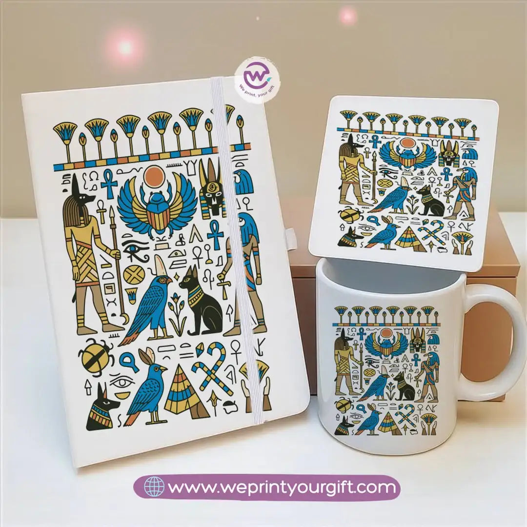 Egyptian Pharaonic Design Gift Set – Notebook, Mug & Coaster - WE PRINT