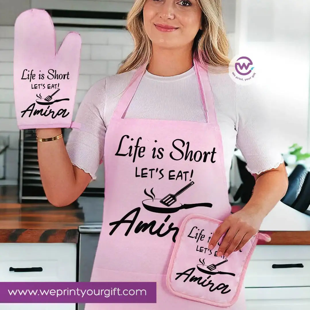 Personalized Kitchen Apron Set – Custom Name Cooking Gift | Chef & Cooking Designs - 3 Pieces - WE PRINT