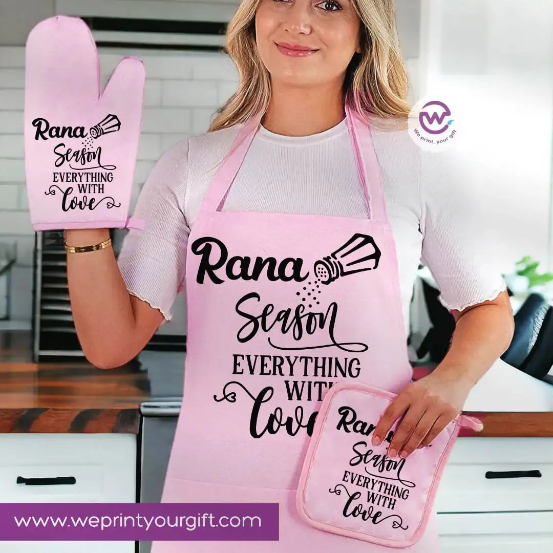 Personalized Kitchen Apron Set – Custom Name Cooking Gift | Chef & Cooking Designs - 3 Pieces - WE PRINT