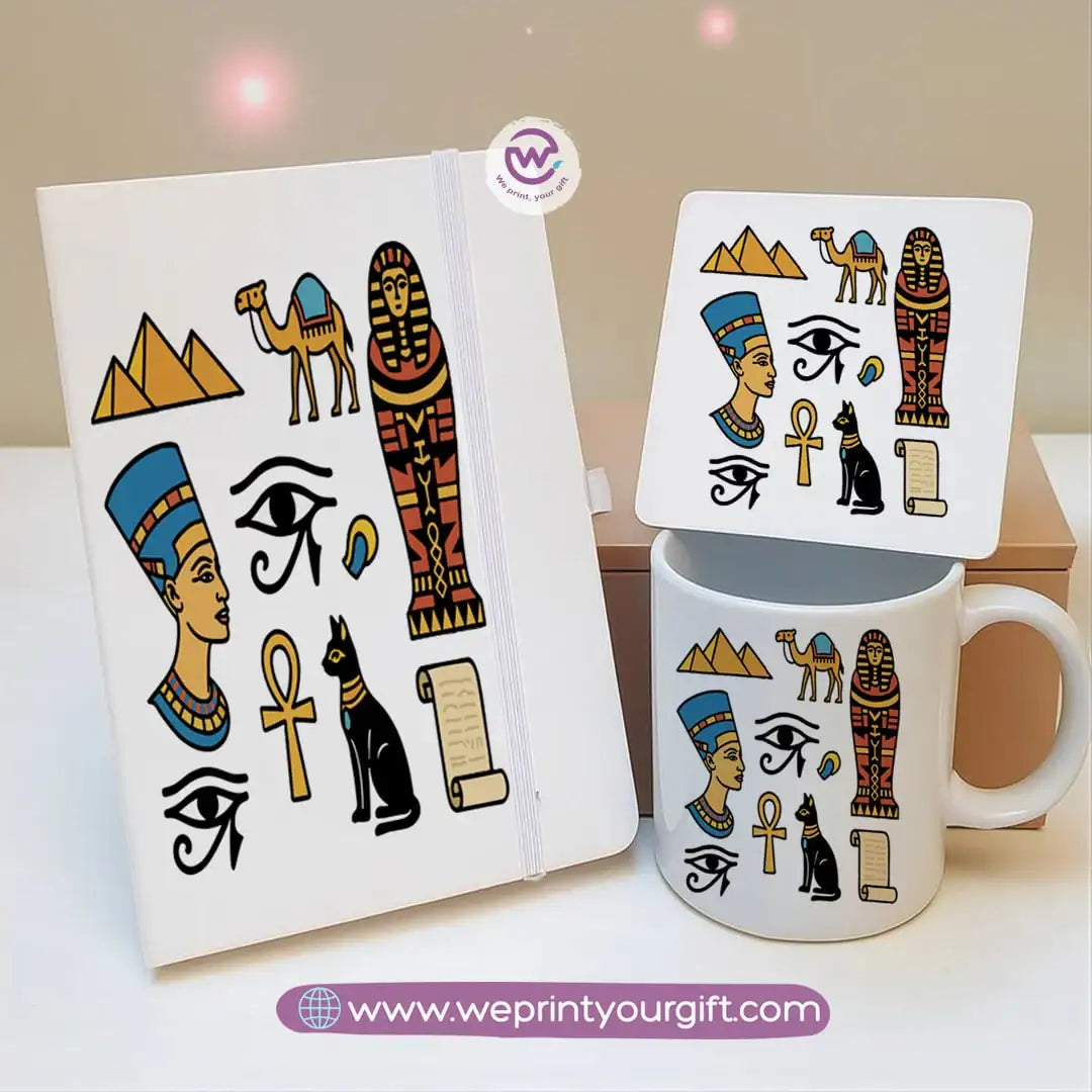 Egyptian Pharaonic Design Gift Set – Notebook, Mug & Coaster - WE PRINT