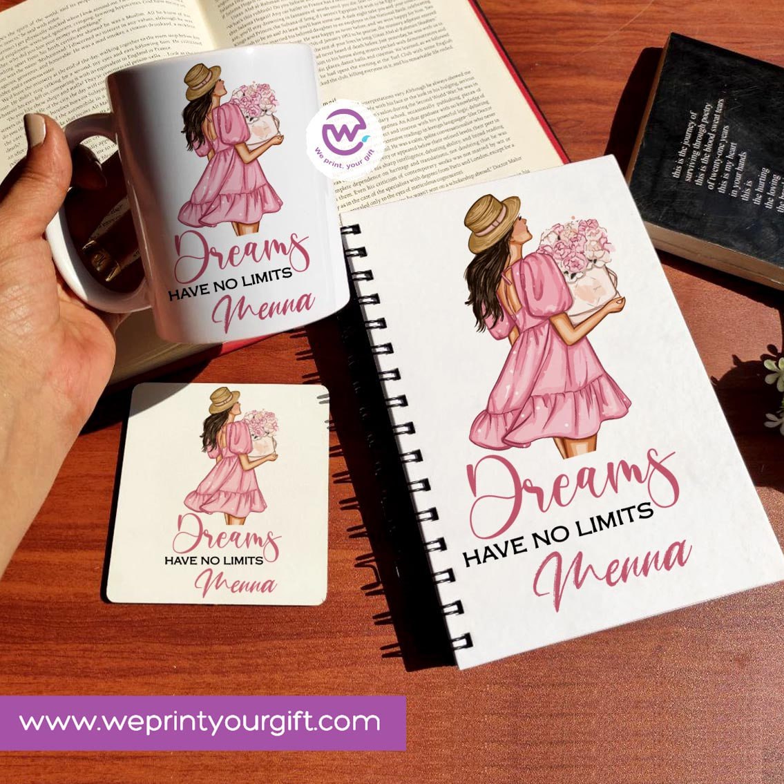 3-Piece Motivational Gift Set | Mug, Wooden Coaster & Hard Cover Notebook