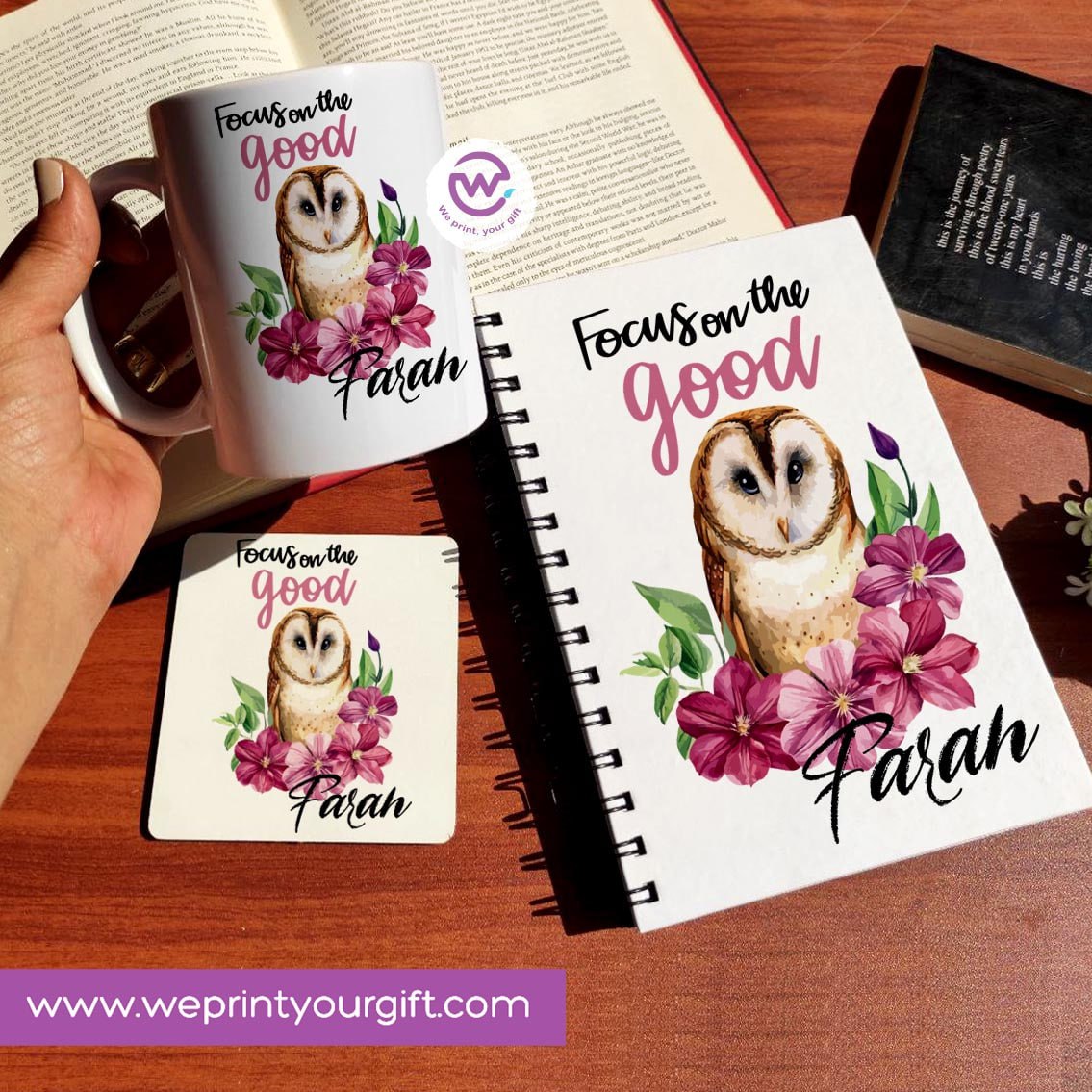 3-Piece Motivational Gift Set | Mug, Wooden Coaster & Hard Cover Notebook