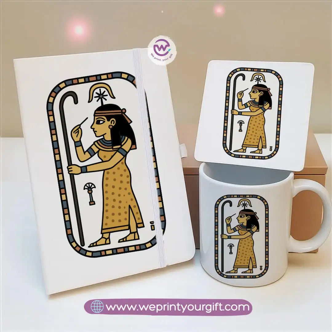 Egyptian Pharaonic Design Gift Set – Notebook, Mug & Coaster - WE PRINT