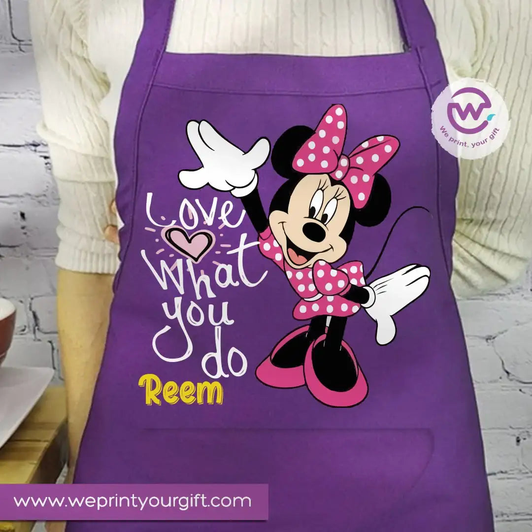 Daisy & Minnie Inspired Apron – Personalized Heavy Cotton Apron with Name and Pocket - WE PRINT