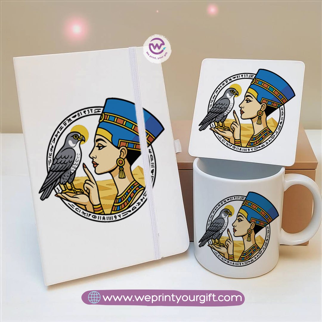 Egyptian Pharaonic Design Gift Set – Notebook, Mug & Coaster