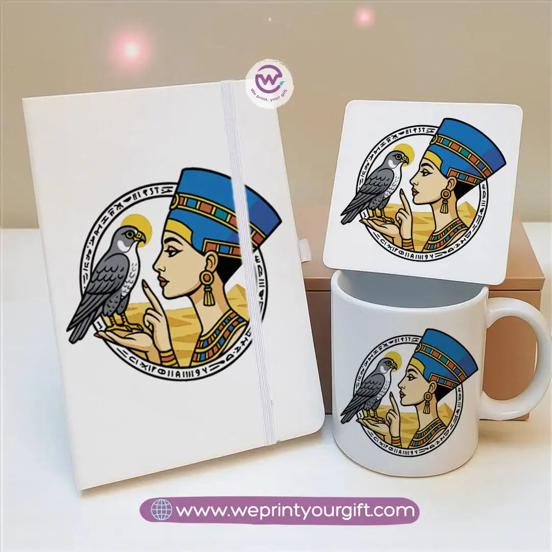 Egyptian Pharaonic Design Gift Set – Notebook, Mug & Coaster - WE PRINT