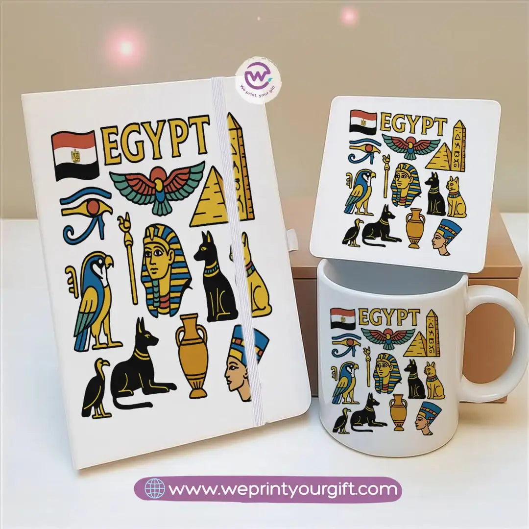 Egyptian Pharaonic Design Gift Set – Notebook, Mug & Coaster - WE PRINT