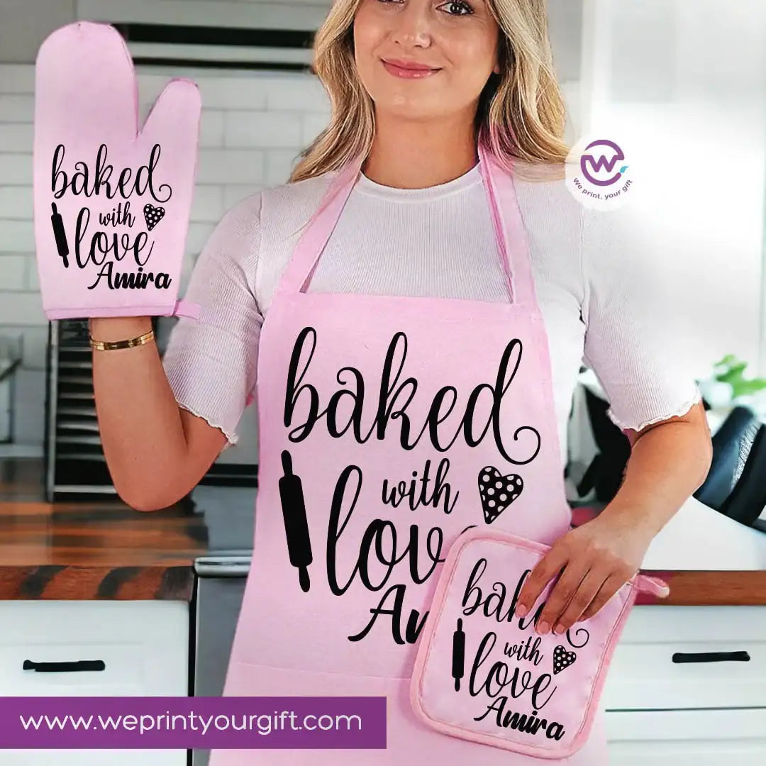 Personalized Kitchen Apron Set – Custom Name Cooking Gift | Chef & Cooking Designs - 3 Pieces - WE PRINT