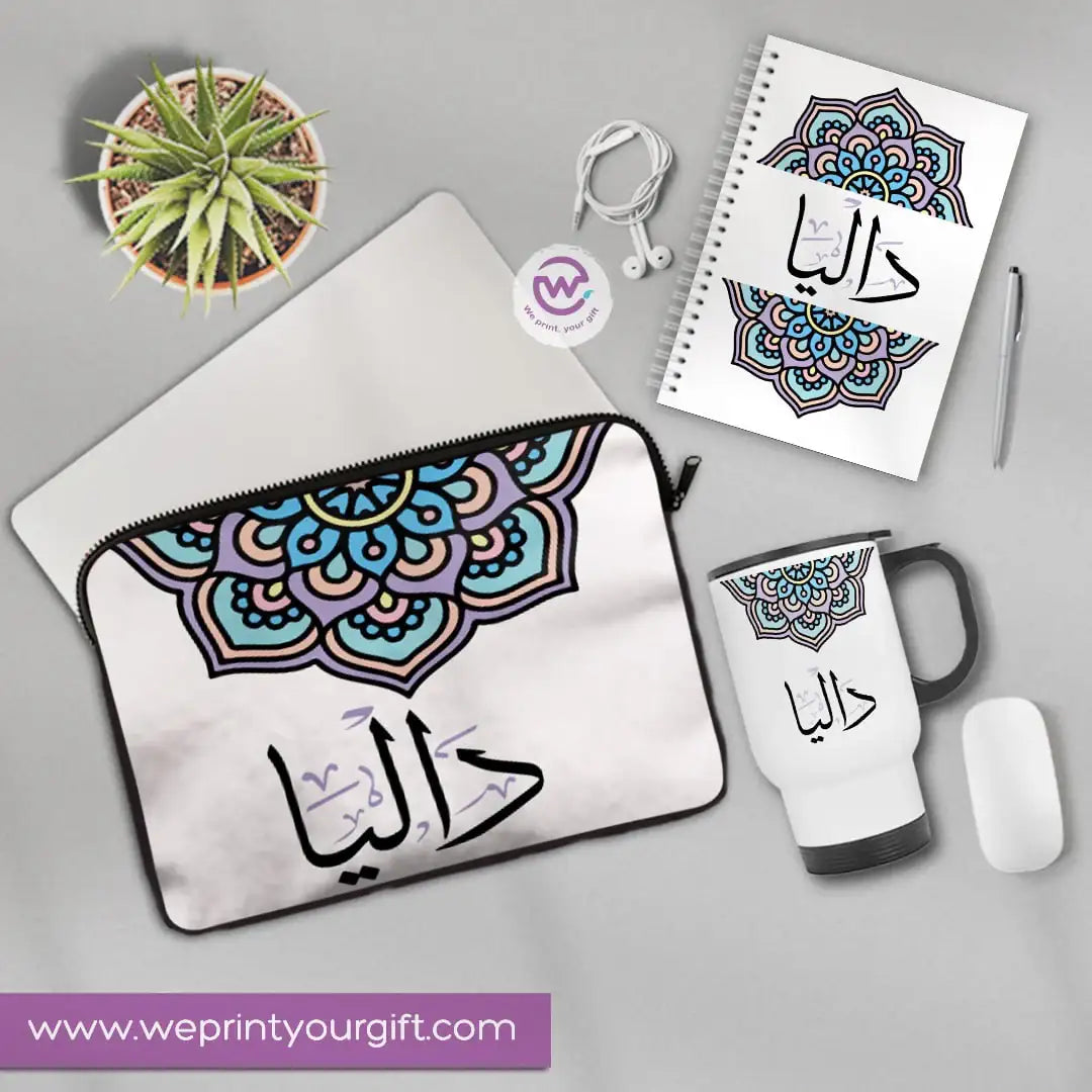 3-Piece Personalized Gift Set | Laptop Sleeve, Travel Mug & Hard Cover Notebook - WE PRINT