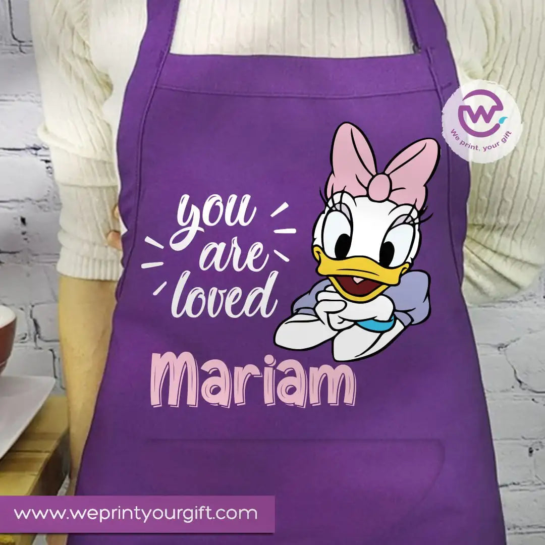 Daisy & Minnie Inspired Apron – Personalized Heavy Cotton Apron with Name and Pocket - WE PRINT