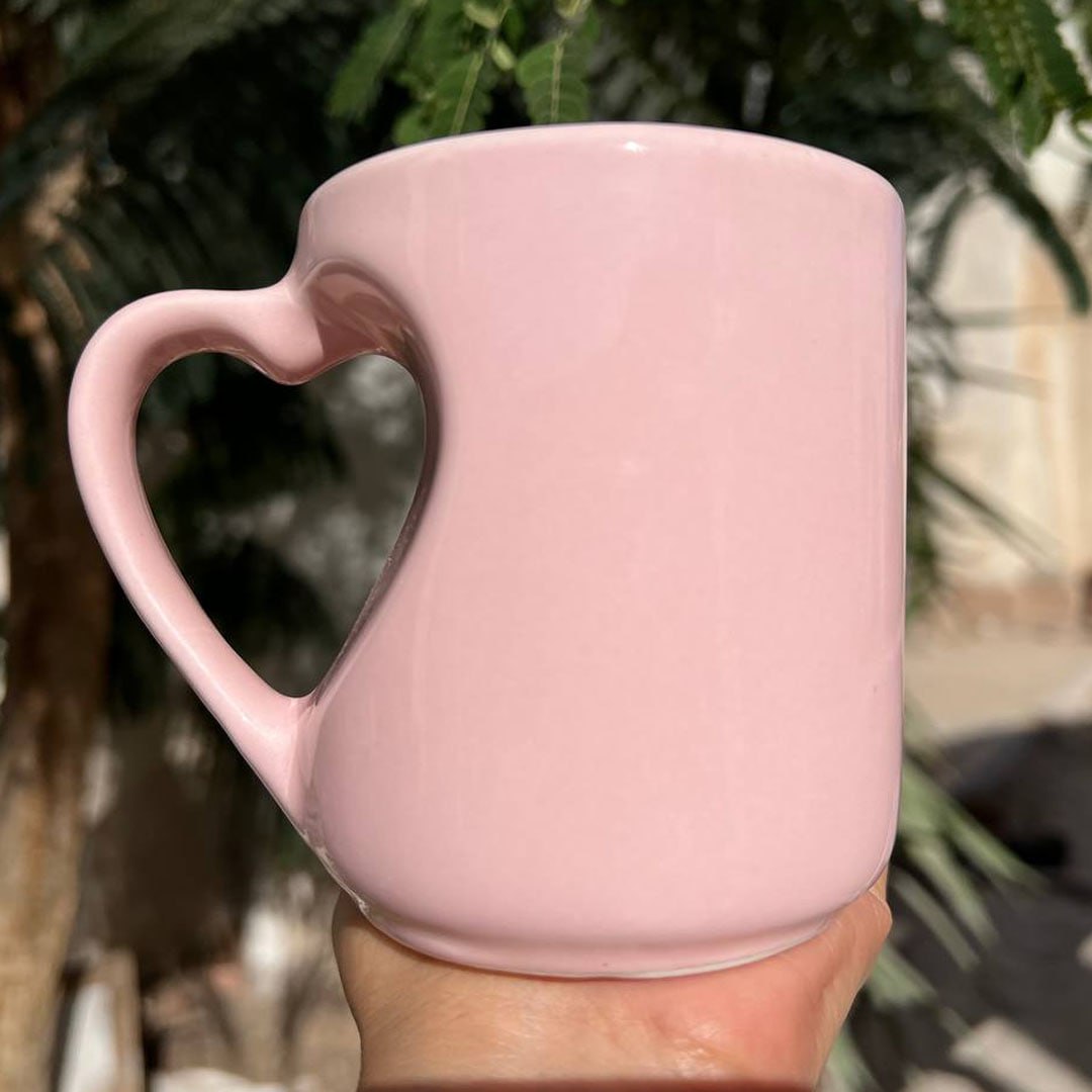 Hollow Heart Handle Mug – 350 ml | UV Raised Sticker Printing -Customization Options