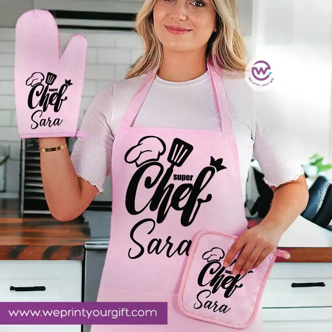 Personalized Kitchen Apron Set – Custom Name Cooking Gift | Chef & Cooking Designs - 3 Pieces - WE PRINT