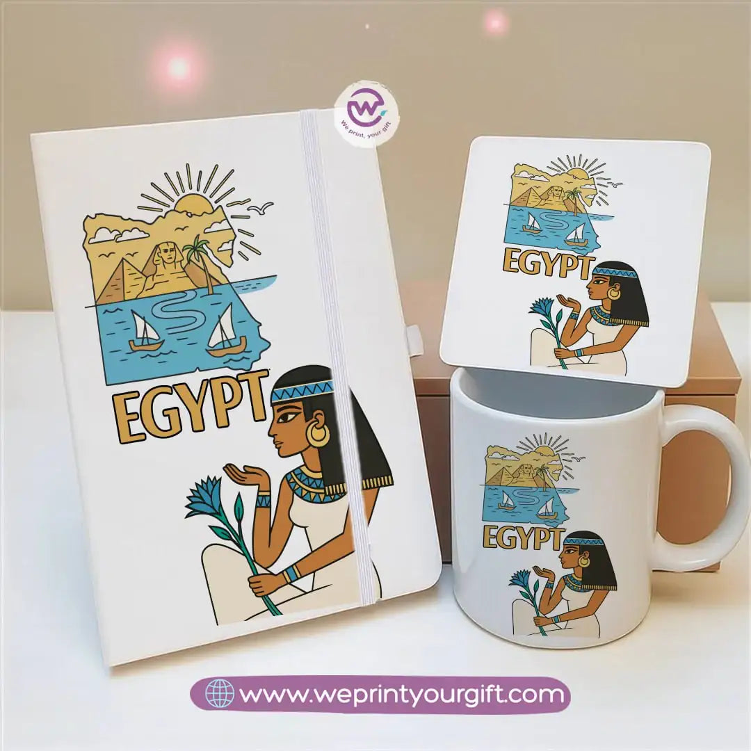 Egyptian Pharaonic Design Gift Set – Notebook, Mug & Coaster - WE PRINT
