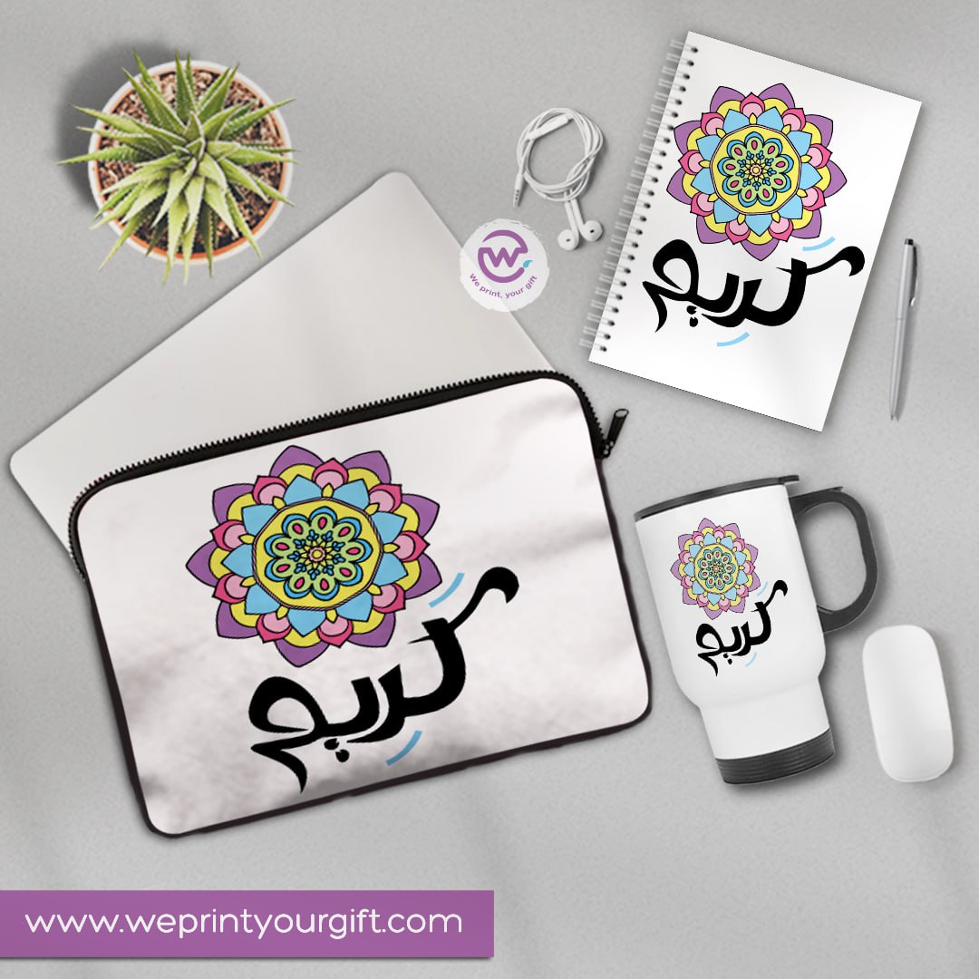 3-Piece Personalized Gift Set | Laptop Sleeve, Travel Mug & Hard Cover Notebook