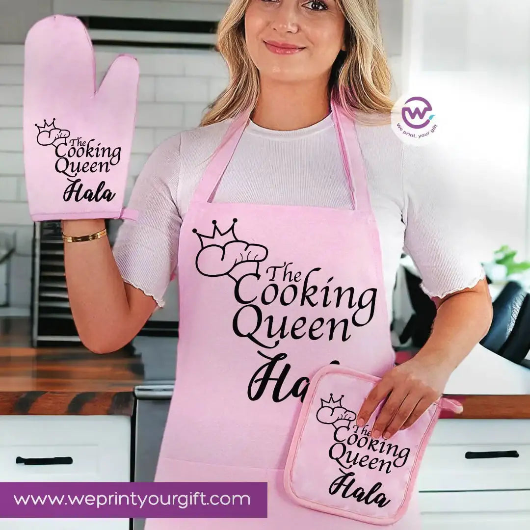 Personalized Kitchen Apron Set – Custom Name Cooking Gift | Chef & Cooking Designs - 3 Pieces - WE PRINT