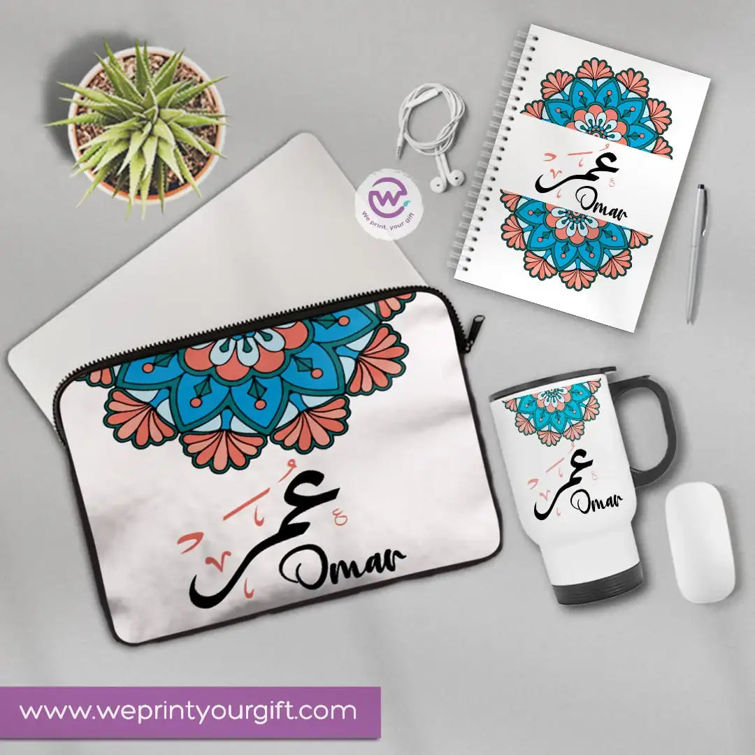 3-Piece Personalized Gift Set | Laptop Sleeve, Travel Mug & Hard Cover Notebook - WE PRINT